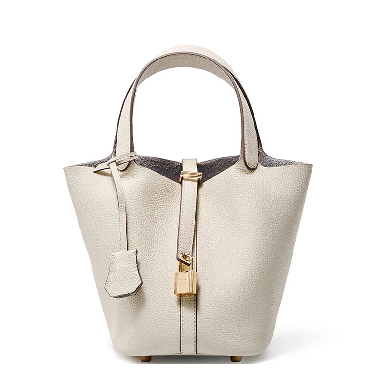 Ladies Handbag Female Bucket Bag Basket Shoulder Bag Travel BagLeather Bucket BagLarge Soft Leather Tote with Lock Daily