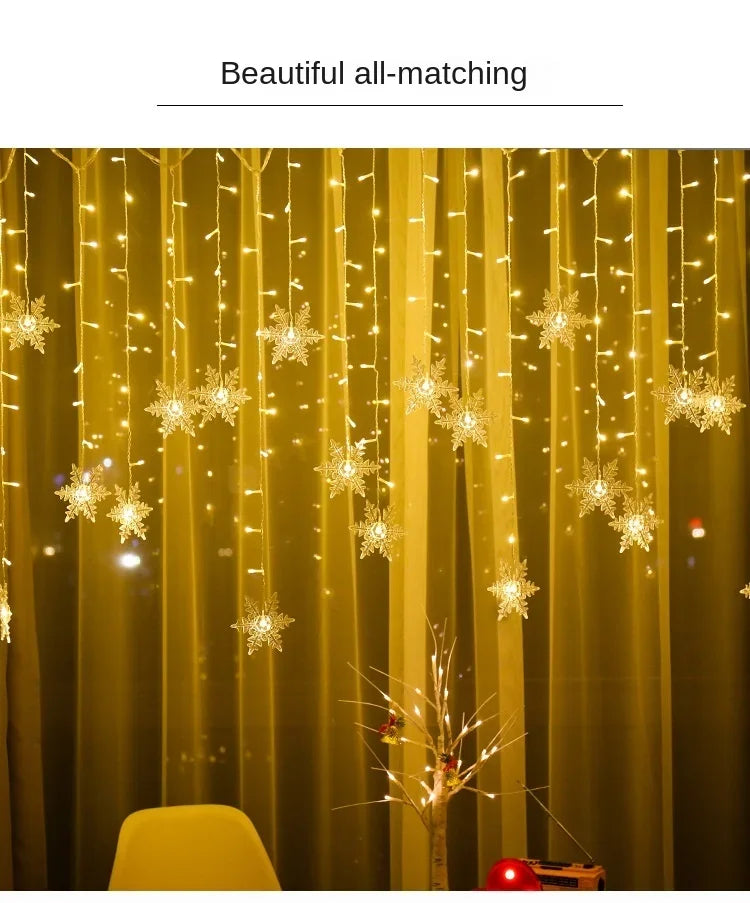 3.2M Christmas Snowflake Curtain Lights - LED Flashing Fairy String Lights, Waterproof for Holiday Party Wedding Xmas Tree Decor