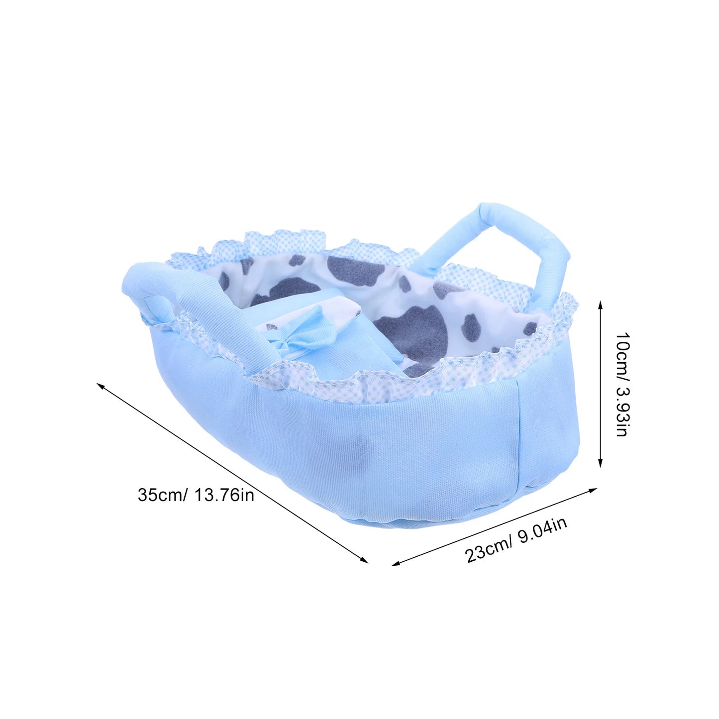 Baby Bassinet 35Cm Blue Handheld Cradle Carrier For Dollhouse Play Mini Crib Bed Reborn Accessories Kids Pretend