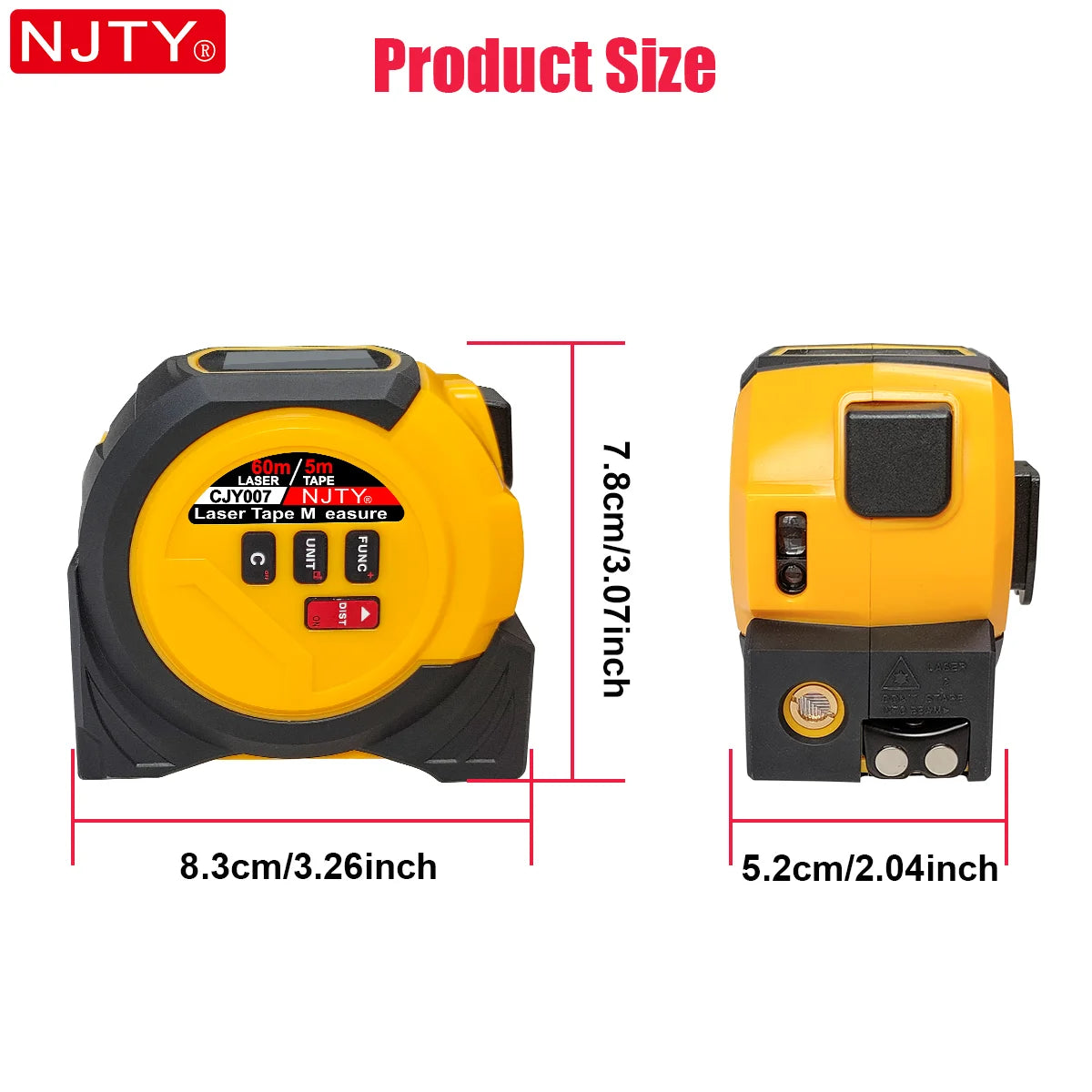 3-in-1 Laser Tape Measure British 60m/196ft  40m/131ft Laser Distance Meter Cross Laser Level Belt Buckle Design Self-lock Tools