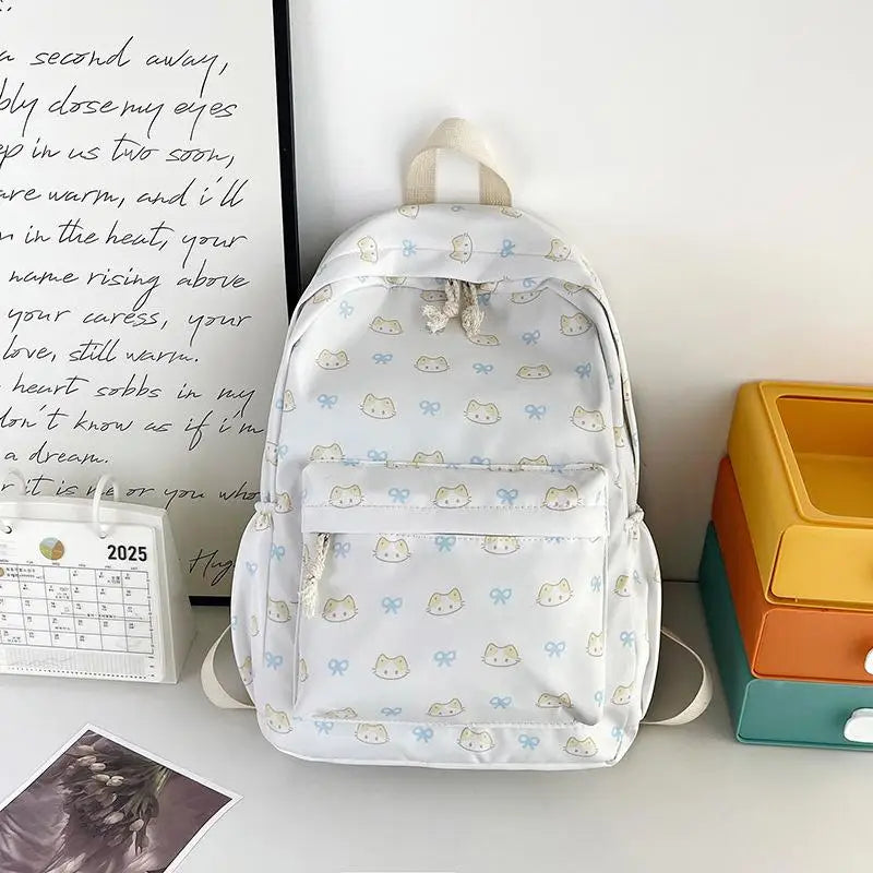Cute Cartoon Cat Printed Backpack Large Capacity Student Schoolbag Fashion Delicate Trendy Girly Bag Portable Travel Bags Gifts