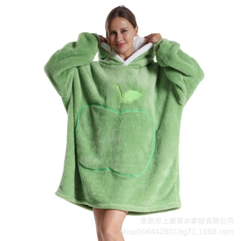 Thickened Warmth Sleepwear Sweatshirt Home Clothes round Neck Full Sleeve Loose Version Coat Style Polyester Fiber Women's Fashi