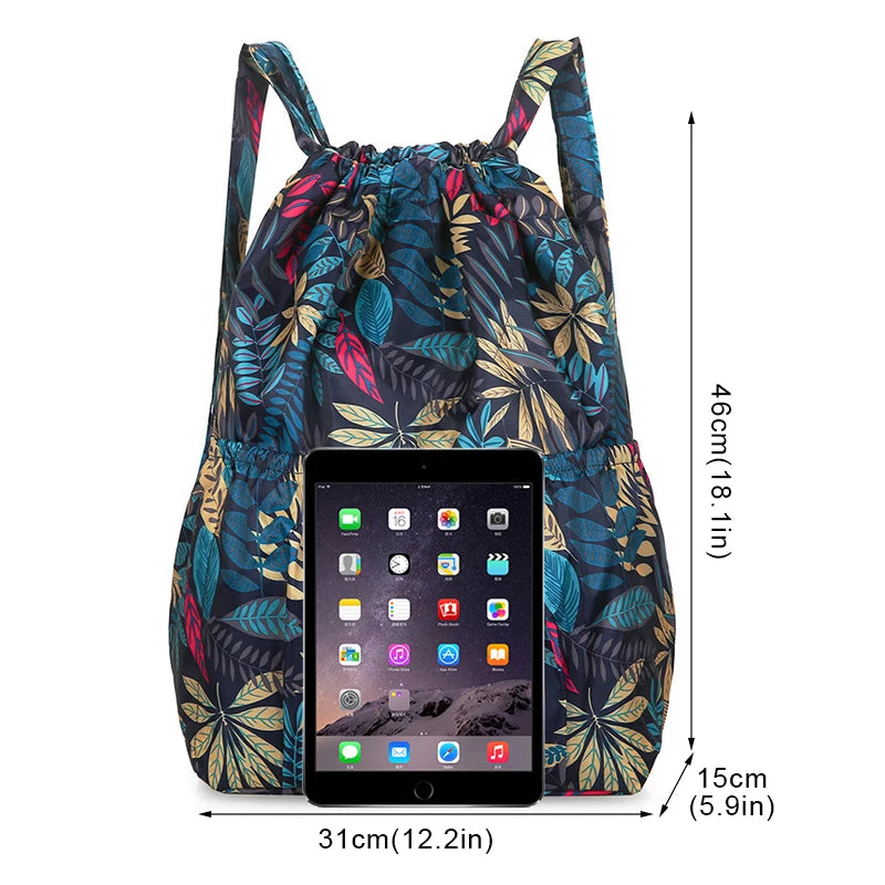 Women's Backpack Drawstring Large Capacity Lightweight Leisure Minimalist Portable Shopping Travel Bag Fitness Sports Bag