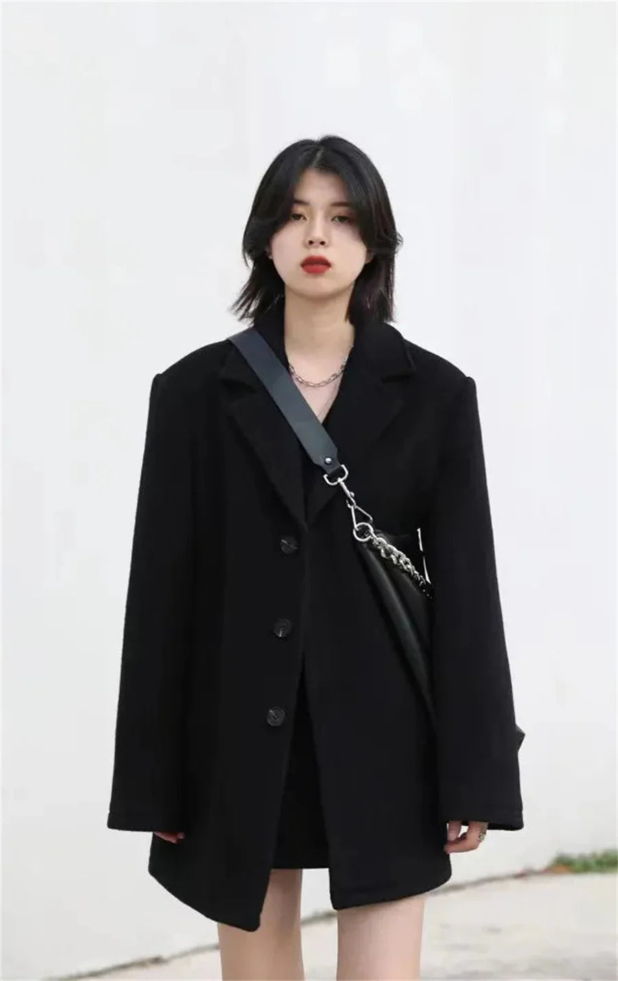 Korean Warm Mid Length Woolen Suit Coat Thick V Neck Women New Loose Parkas Winter Single Breasted Wool Blend Jackets Casaco