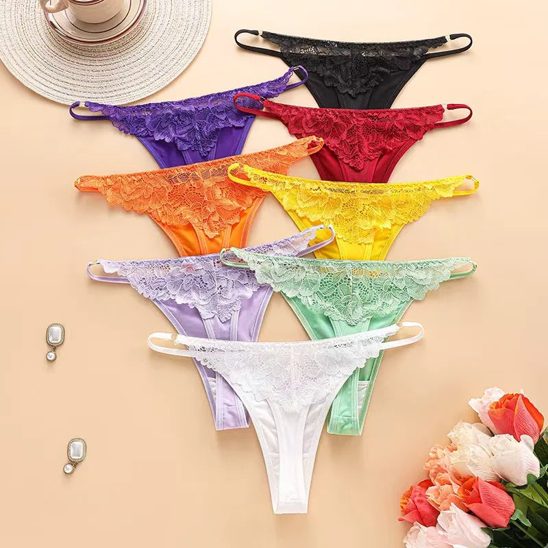 Women Thongs, Leopard Floral Print & Solid Color Mid-Low Rise T Back Panties With Double Layer Crotch