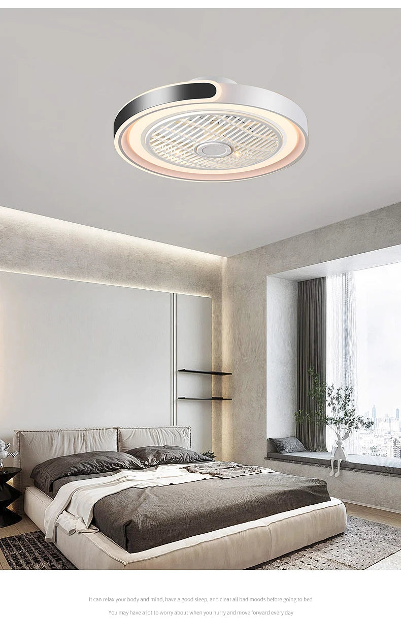 Moder Smart Fan Light Living Room Bedroom Dining Quiet Study Eye Protection Invisible Blade Reversible Durable LED Ceiling Lamp