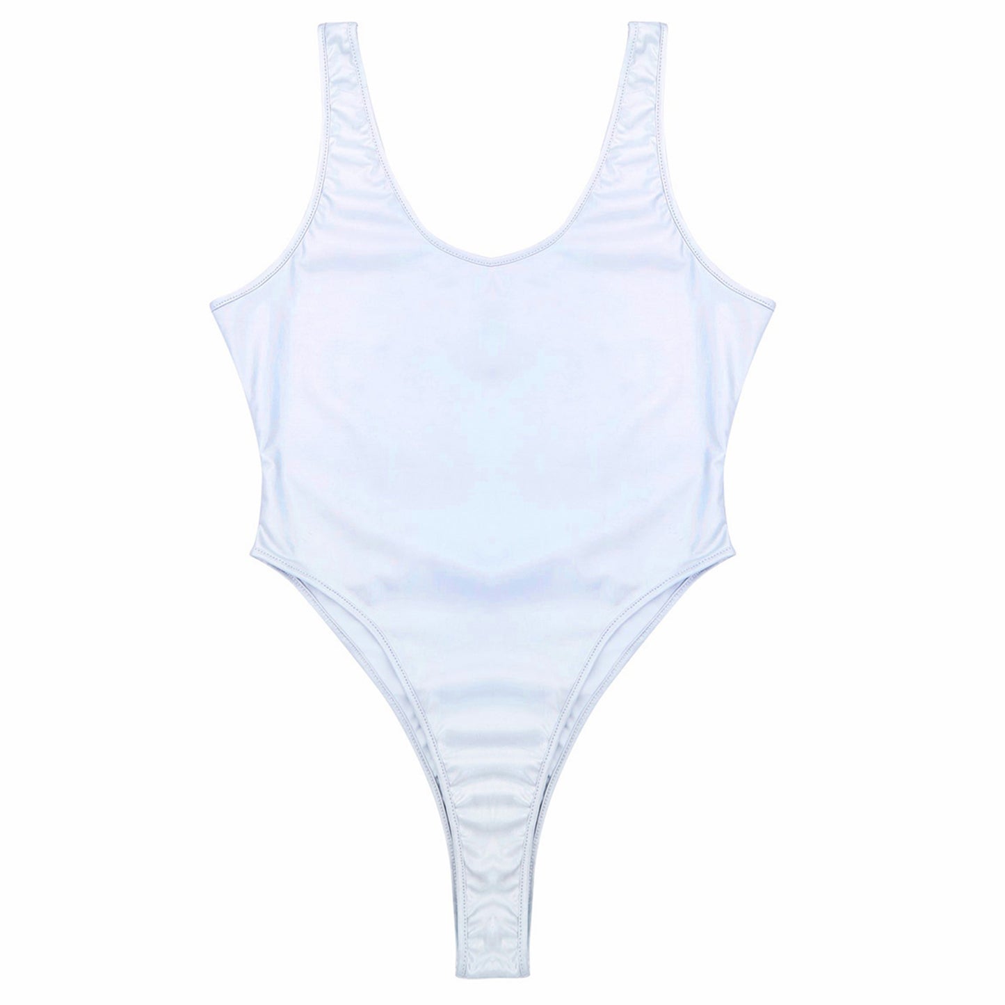Mens Glossy Bodysuit Fashion One-piece Swimsuit Sleeveless High Cut Wetlook Faux Leather Stretch Leotard Unitard Bathing Suit