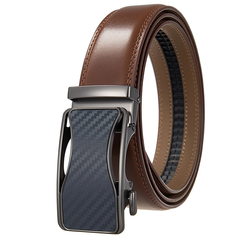 Men's Genuine Leather Belt Fashion Automatic Buckle Belt for Popular Business High Quality Male Belt Brown
