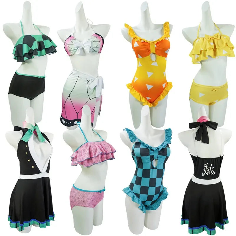 Anime Demonn Slayer Cosplay Swimsuit Shinobu Kimetsu no Yaiba Tanjiro Nezuko Bathing Suit for Pool Beach Party Halloween Costume