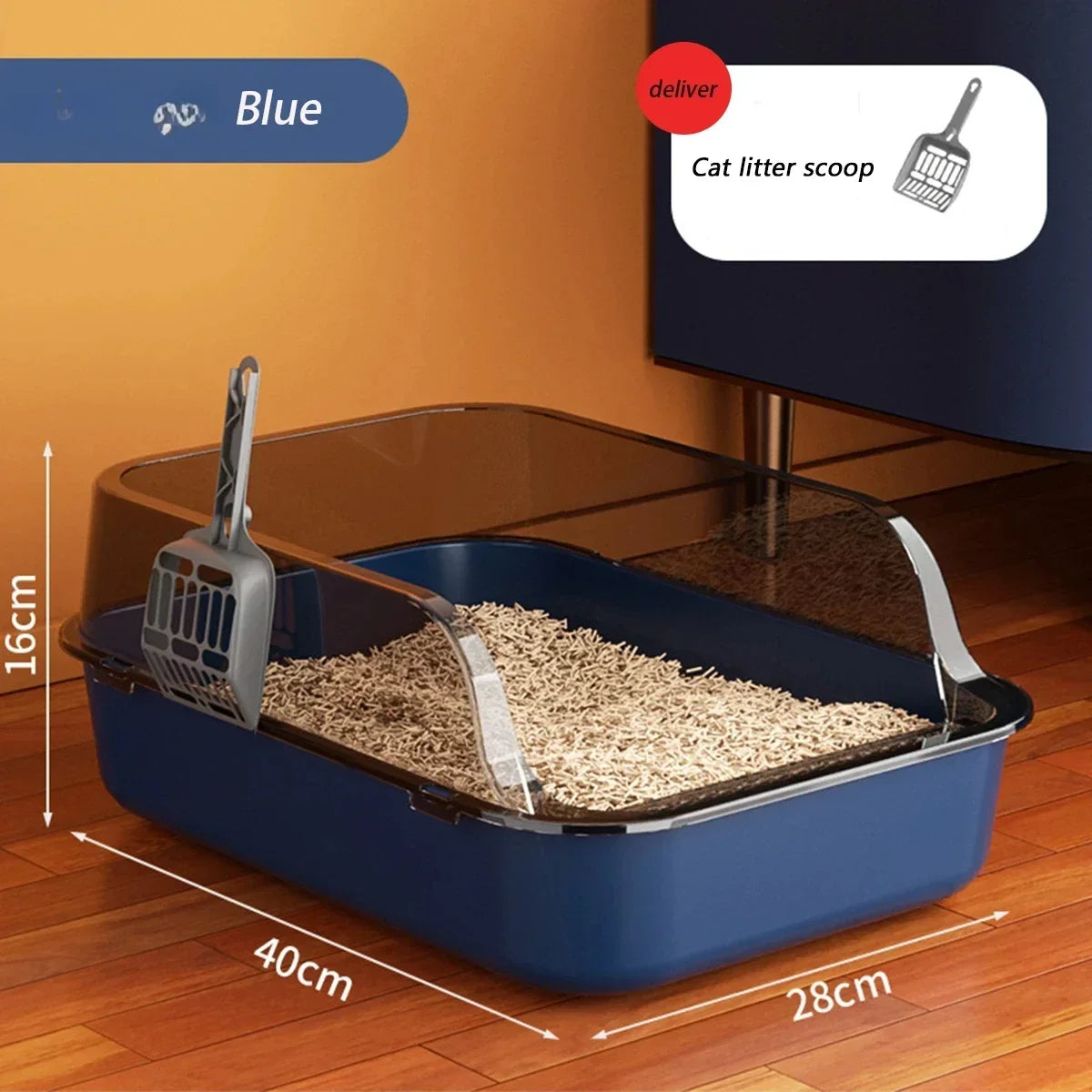 Cat Litter Box Cats Toilet Semi-enclosed High Side Splashproof Pet Bedpans with Litter Scoop Kitty Sandbox Cleaning Cat Supplies