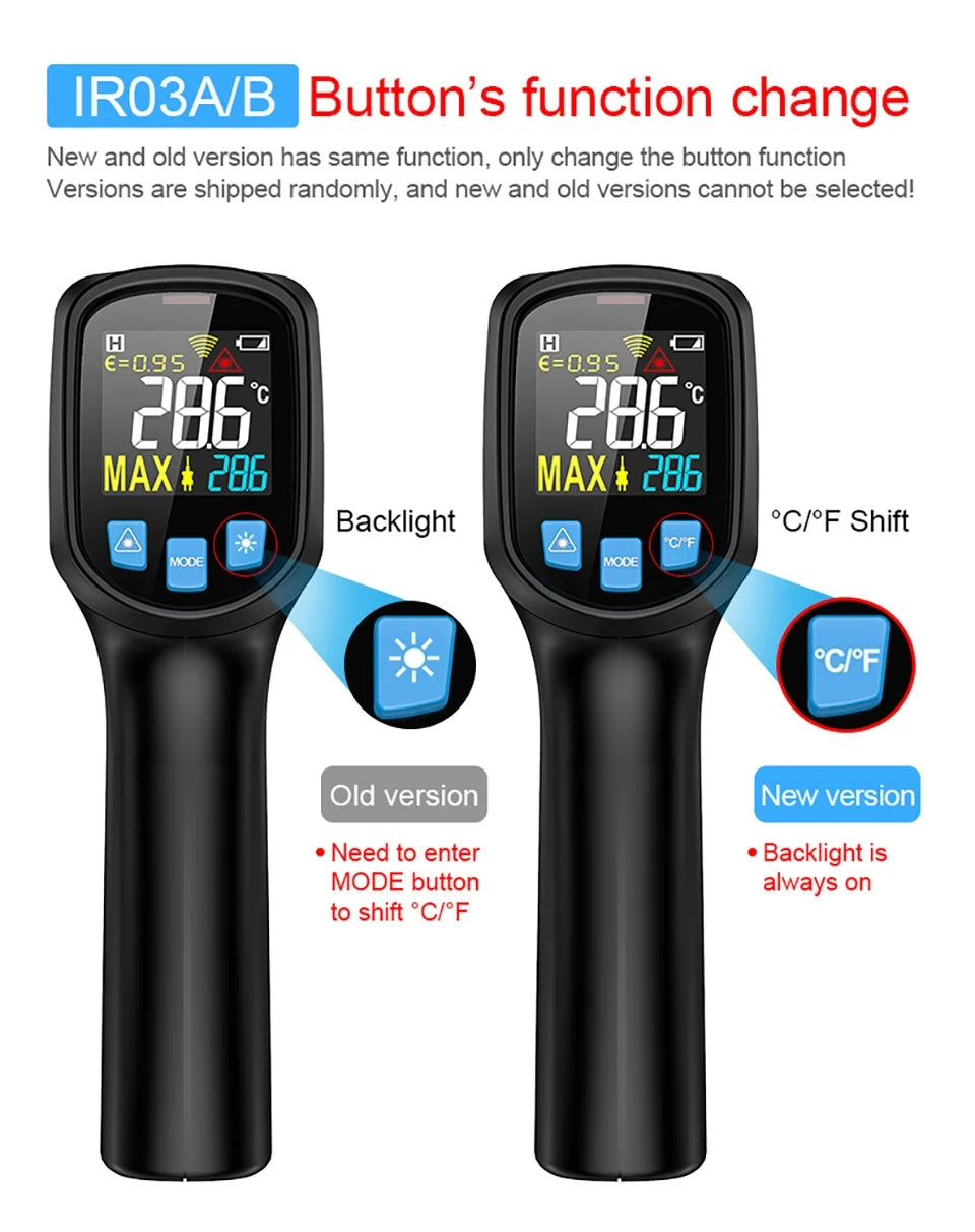Digital Infrared Thermometer Non-contact Laser Temperature Meter Pyrometer Imager Hygrometer IR Termometro LCD Light Alarm