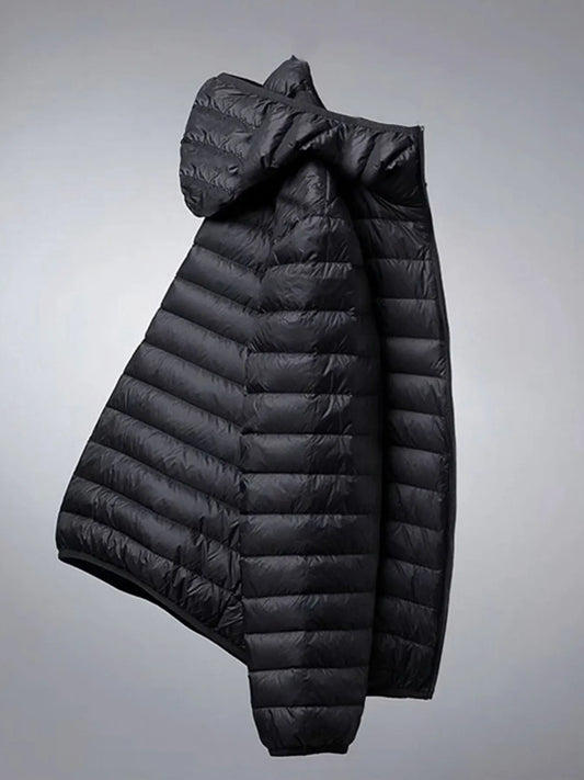 Winter Men's Lightweight Casual Cotton Jacket Suitable for Outdoor Sports, Windproof and Warm, Men's Hooded Solid Color Simple Cotton Coat