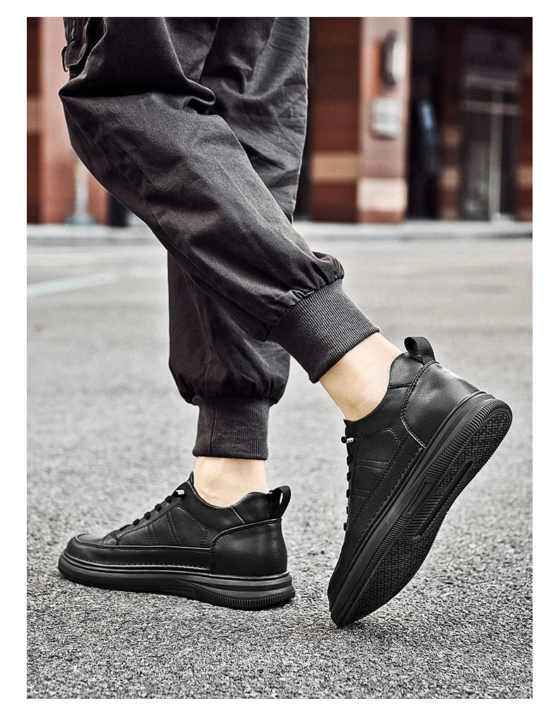 Spring Autumn Men's Inner Heightening Shoes Leather Sports Casual Shoes Invisible Height Increasing Shoes Men Sport Elevator 8CM