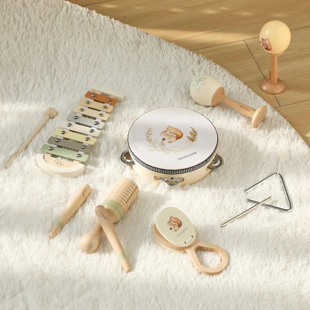 Montessori Musical Instruments for Children Wooden Baby Toys Child Musical Instrument Toddler Toys Squirrel Instrument Sets Gift