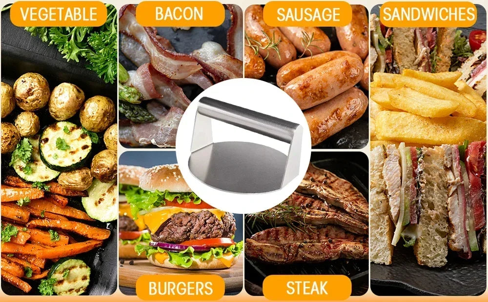 304 Stainless Steel Food Graded Smash Hamburger Presser Hamburger Patties Meat Masher Circular Meat Press Mold Burger Press