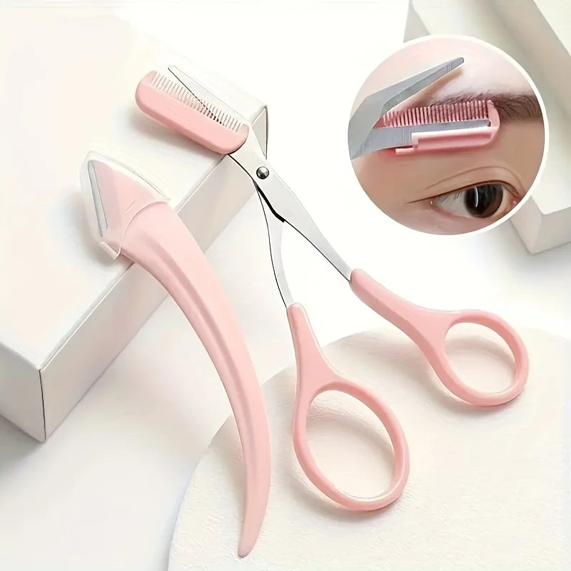 1Pcs/2Pcs/3Pcs Crescent Moon Eyebrow Trimmer Set, Stainless Steel Curved Eyebrow Razor Eyebrow Scissors With Comb