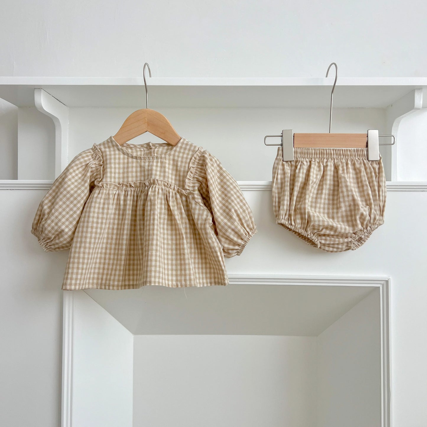 Baby Cotton Clothing Sets 0-2Yrs Autumn New Baby Girl Clothes Set Plaid Tee And Bloomer 2pcs Toddler Kids Vest + Shorts Suit