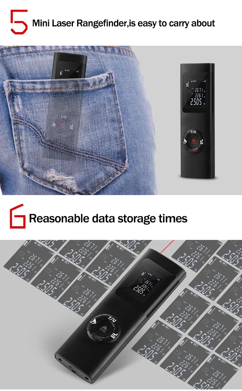 40M/60M Mini Smart Laser Distance Meter Measure Infrared Rangefinder USB Rechargeable Handheld Laser Range Finder