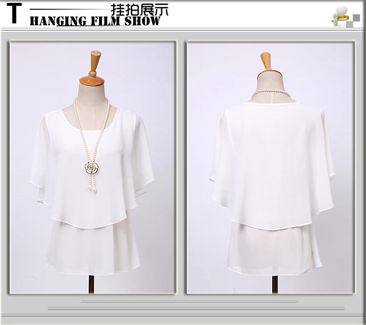 2025 Women Summer Tops Blouse Fashion Elegant Ruffle Batwing Sleeves Chiffon Shirt Loose Casual Clothing blusas mujer de moda