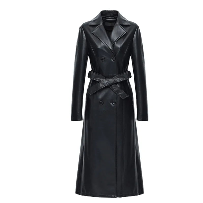 M-7XL New Women Sheepskin Coat Spring Autumn 2025 Fashion Double Breasted Long Jacket Sheep Leather Overcoat Suede Outerwear