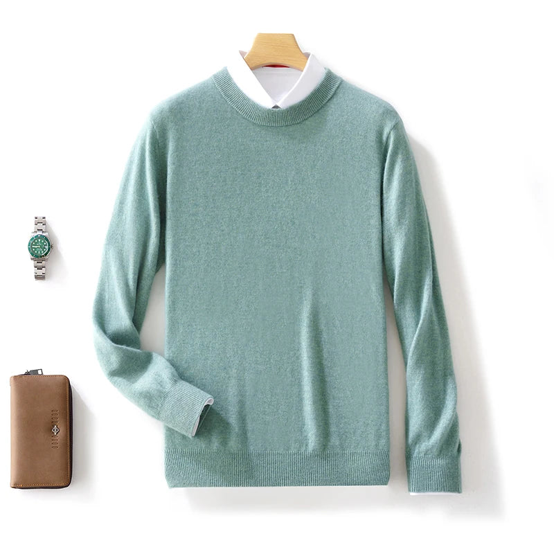 Fall/Winter New Cashmere Sweater Men's 100% Pure Wool Thick Crewneck Sweater Casual Knitted Bottom Shirt