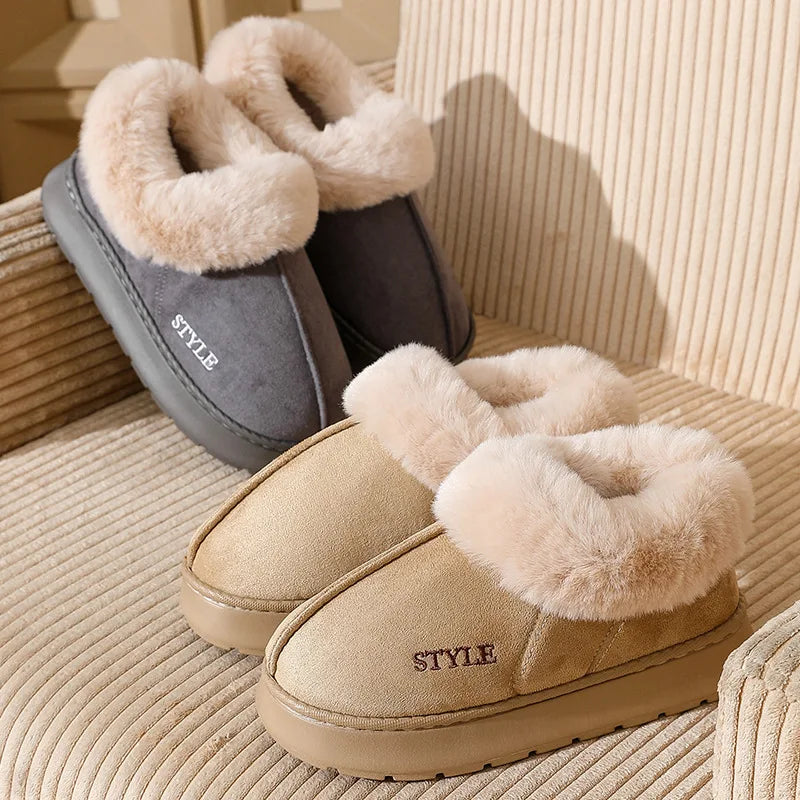 Women's Winter Slippers Non-Slip Outdoor Indoor House Shoes Plush Fleece Lined Warm Cotton Slippers For Women Platform Footwear