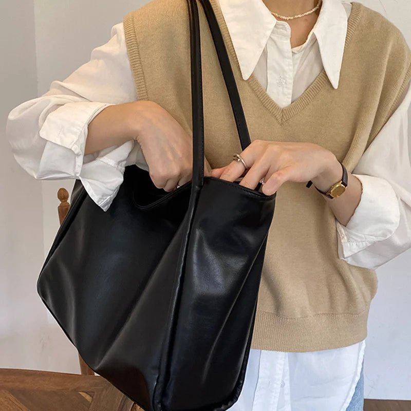 Women Tote Bag Fashion Underarm Pouch Large Capacity Soft Pu Leather Shoulder Bag Retro Crossbody Bag Casual Portable BucketBags