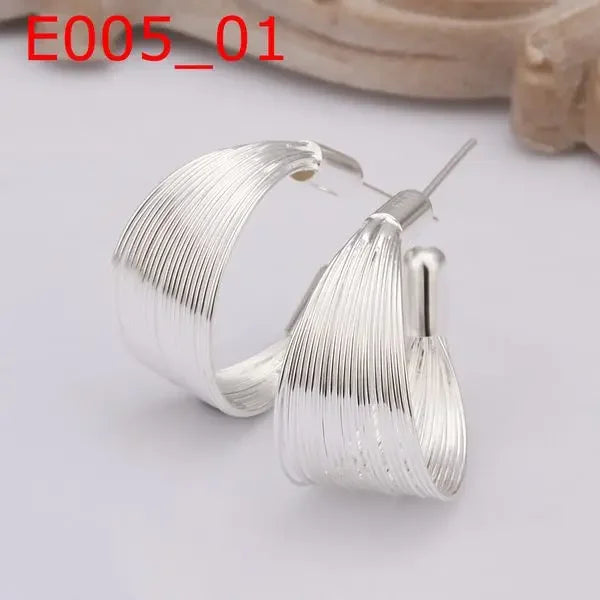 925 Sterling silver high-quality for women lady chain open cute bangle bracelet earrings ring fashion jewelry Sets