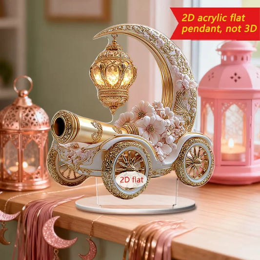 Islamic Salute Cannon Decoration with White Moon And Golden Lantern for Ramadan Office Desktop Decor Suitable for Parties