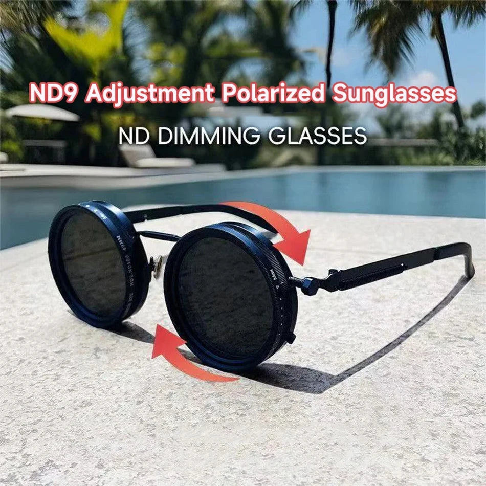Polarized Round Sunglasses ND9 Adjustable Dimming Sun Glasses Men Women Retro Punk Men's Fishing Eyeglasses Outdoor Shades UV400