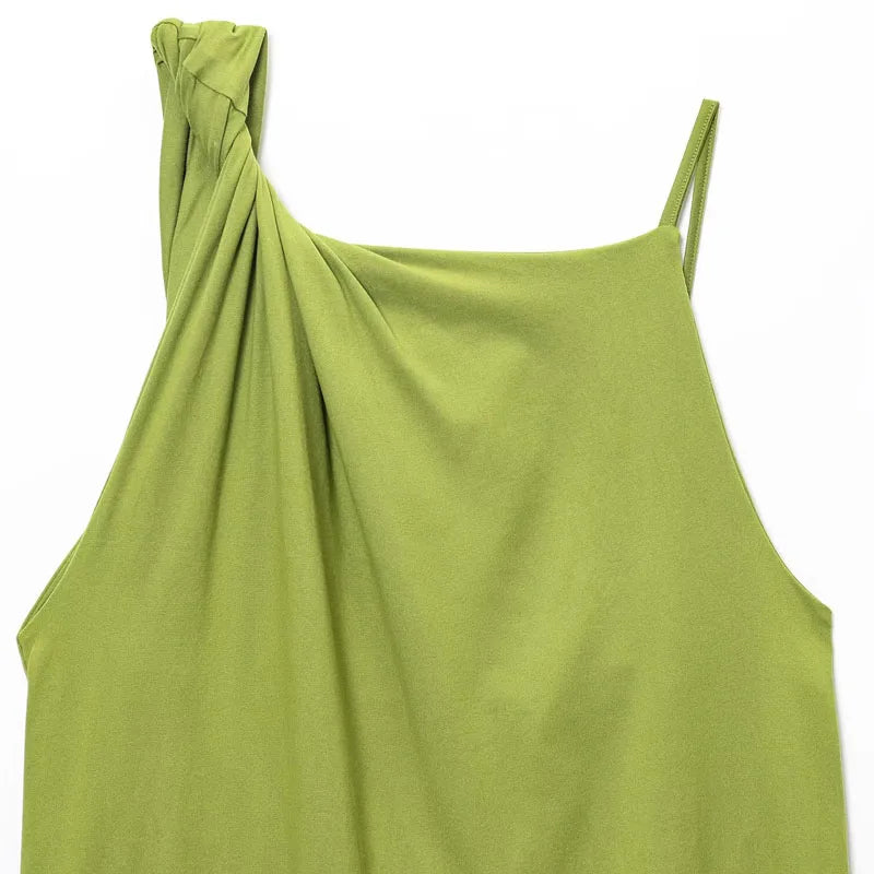 Top Women Summer Tank Sleeveless Top With Open Back Ruffled Asymmetrical Slip Top Sexy Street Style CasualOversize Green Tops