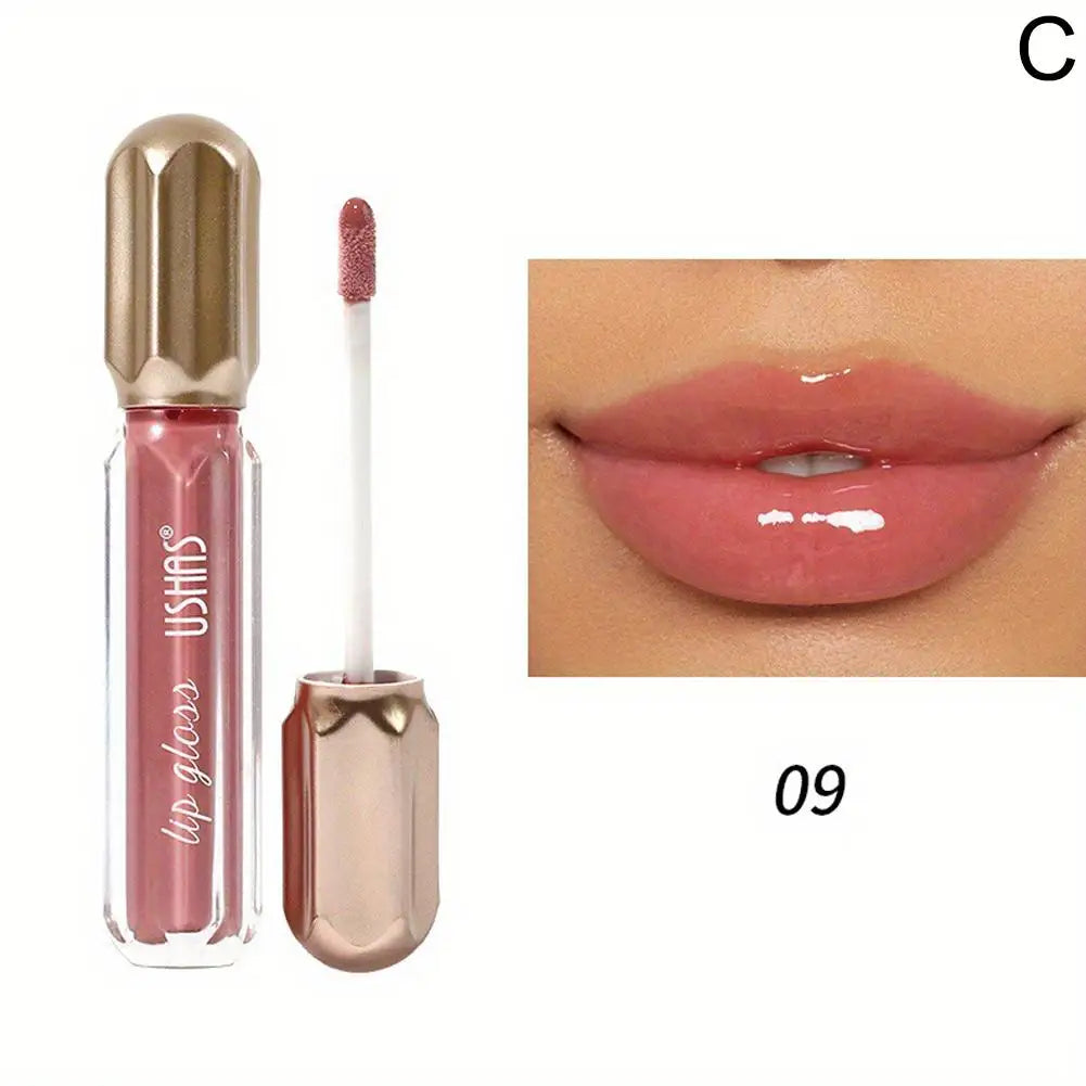 USHAS Mirror Pearl Lip Gloss Waterproof Non Stick Cup Long Lasting Moisturizing Lipstick Shine Glitter Lip Glaze Lip Tint Makeup