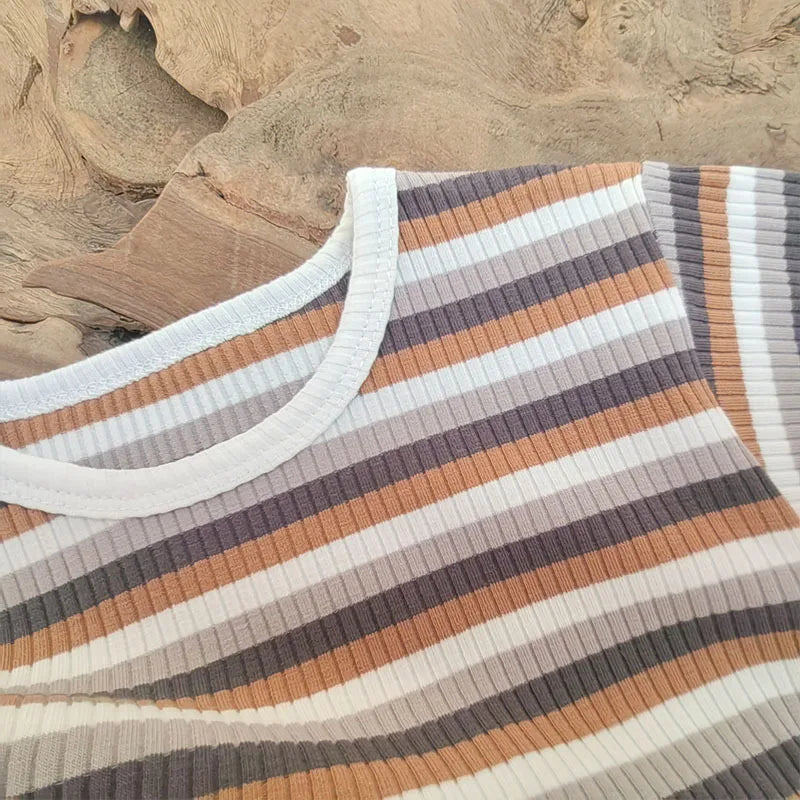 Comfortable Baby Clothes Set  Boys Simplicity Stripe Round Neck T-shirt +  Striped Shorts  breathable casual girl short sleeved
