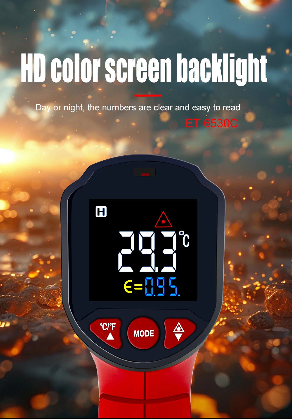 TOOLTOP ET6530C -50°C-600°C Handheld Digital Thermometer Laser Backlight Display Industrial Thermometer For Kitchen Outdoor Car