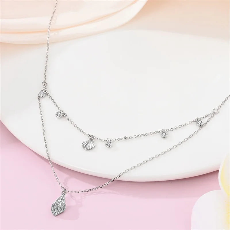 Necklace 925 Sterling Silver Shell Classic Simple Adjustable Women Girls Fashion Jewelry Gift
