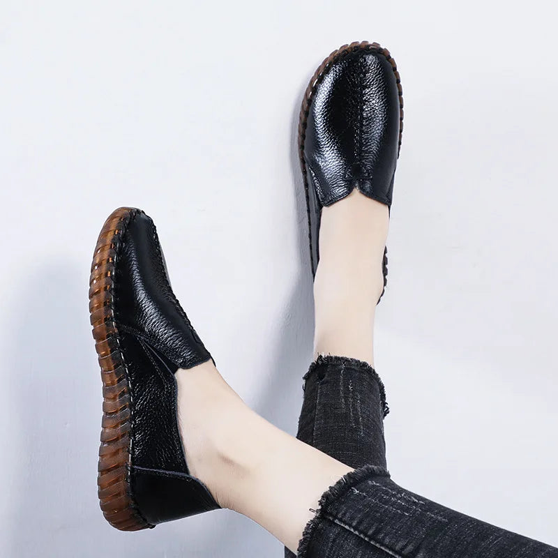 Autumn Wide Width Women Shoes Genuine Leather Ballet Flats Women's White Loafers Driving Moccasins Ladies Shoes For Foot Bones