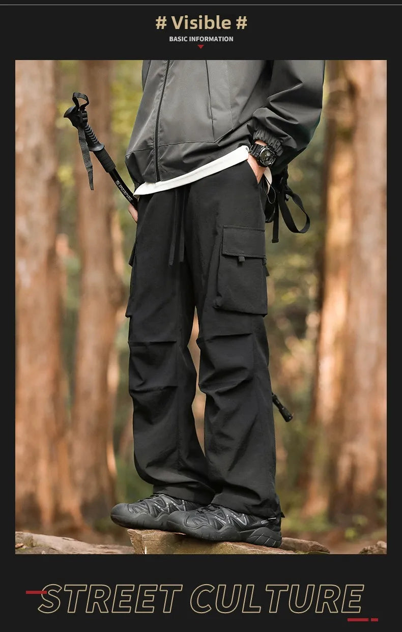 Pants men's four seasons tide loose work pants hundred straight sports paratrooper pants drawstring punch casual pants