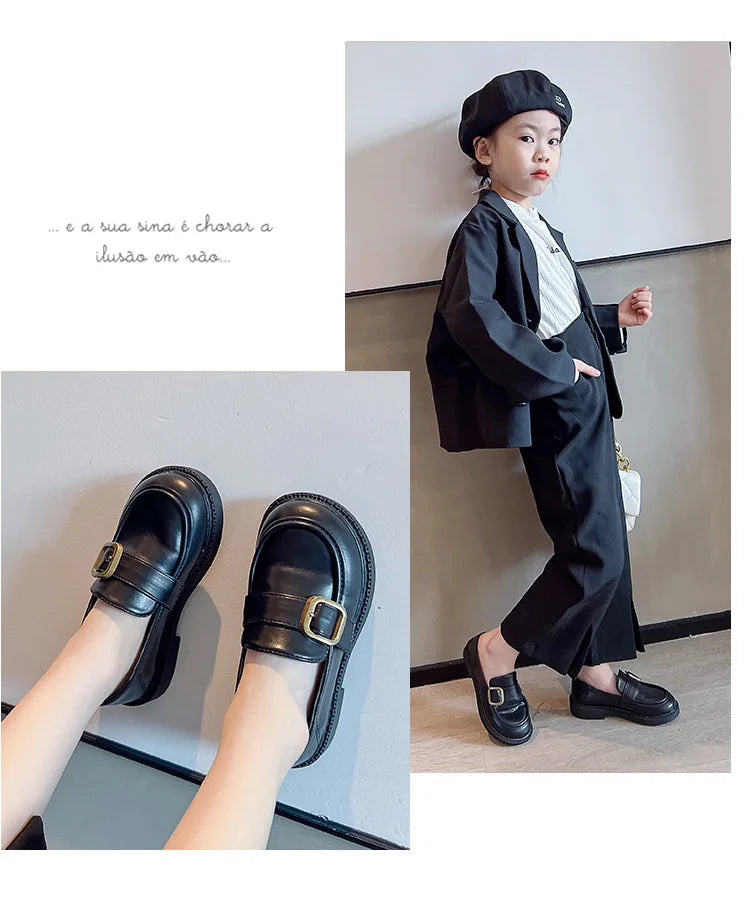 British Style Retro Girls Shoes Spring Autumn Princess Leather Shoes Children Black Soft Dance Loafers for 3-12 Ages Kids Shoes