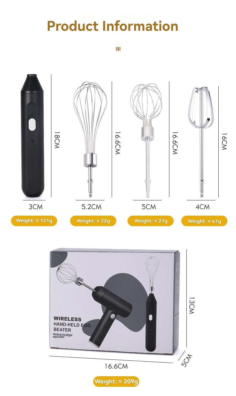 Cordless Multi-Use Whisk System | Compact Handheld Mixer with Milk Frother & Auto-Stirring for Baking, Coffee, and Cream
