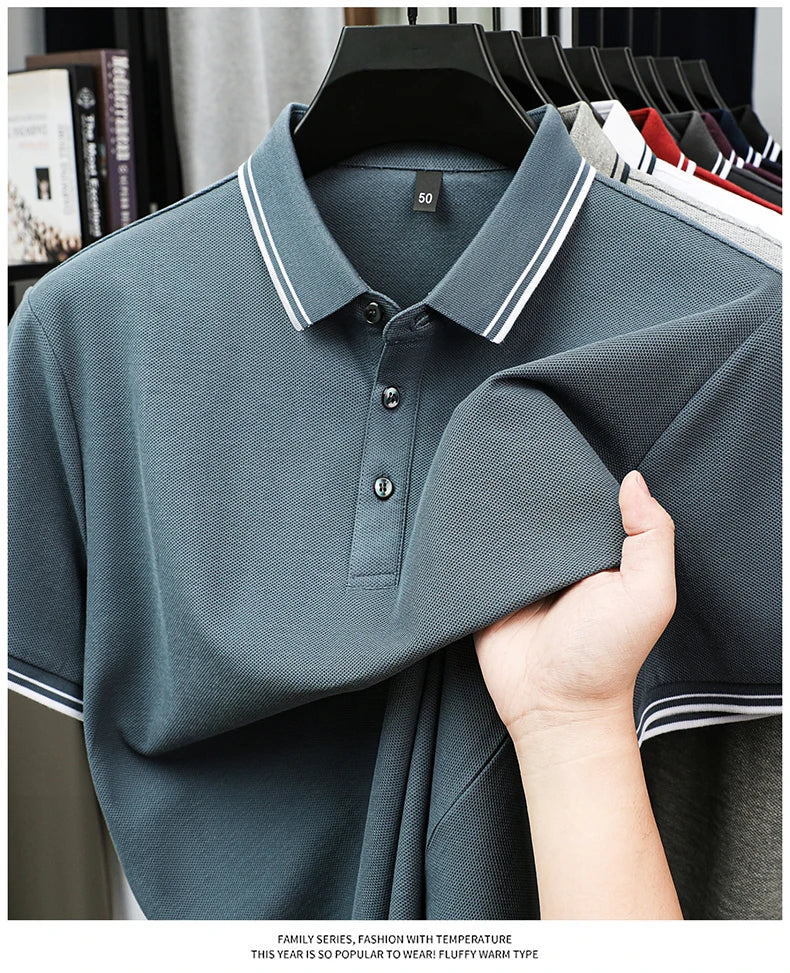 100% pure cotton men's polo shirt summer fashion casual short sleeved comfortable luxury new simple solid color lapel T-shirt