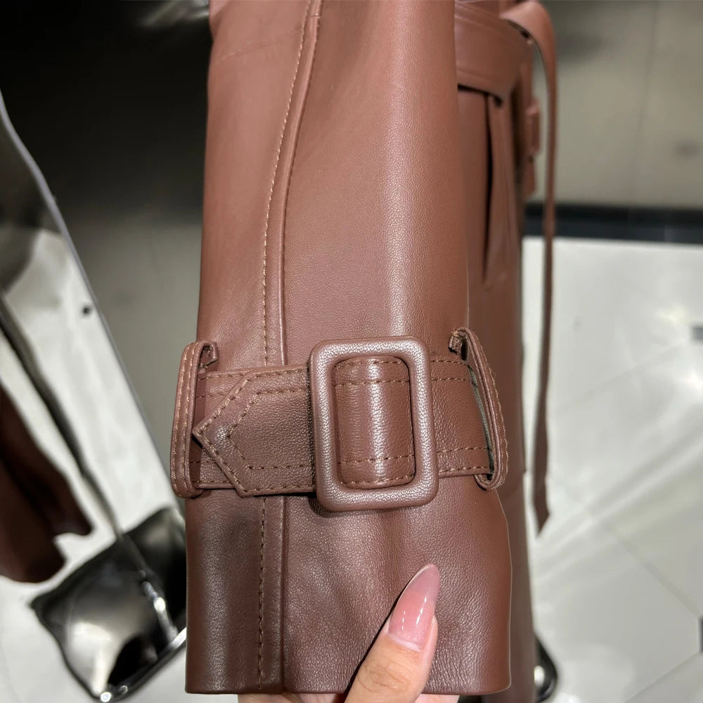 Trench Coat for Ladies Real Sheepskin Coat Genuine Sheep Leather Long Windbreak Autumn Outwear 2024