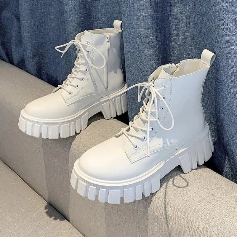 Women Boots High Quality Soft Leather Casual Boots Lace Up Ankle Boot Non Slip Platform Boots for Women Fashion Boot Botas Mujer