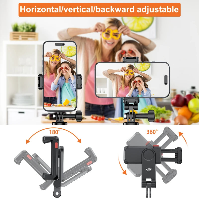 PH17 Multi-functional Phone Tripod Mount Phone Holder Phone Clamp 360° Rotatable with Dual Cold Shoe Mounts Accessories