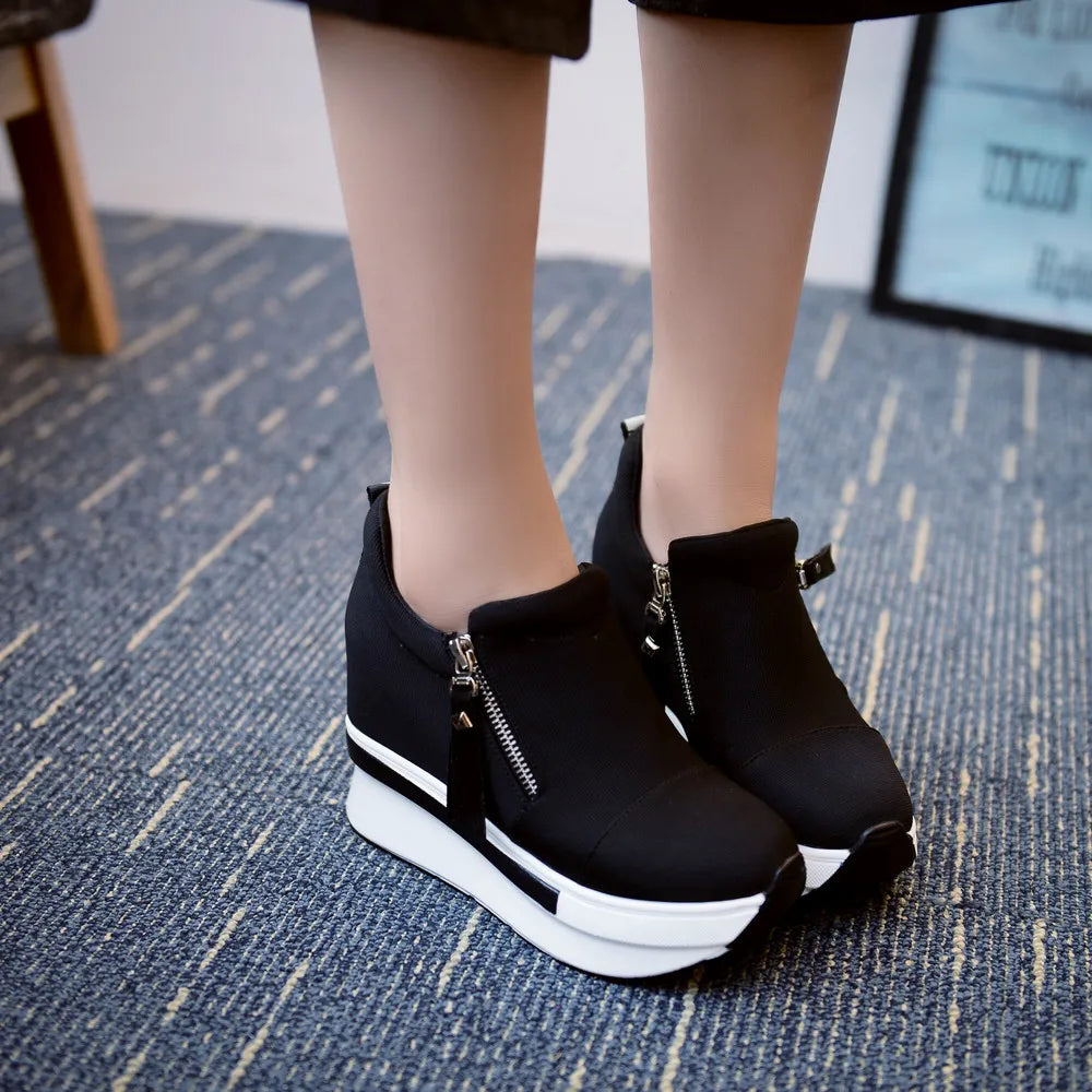 Women Wedges Ankle Boots Platform Thick Bottom Shoes Slip On Zipper Fashion Casual Female Sneakers Shoes Zapatos De Mujer