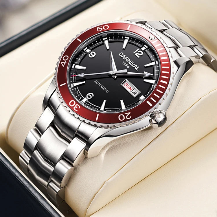 I&W Men Automatic Watch 41mm Mechanical Wristwatch 50M Waterproof Luminous Sapphire Mirror Dual Calendar Week Date