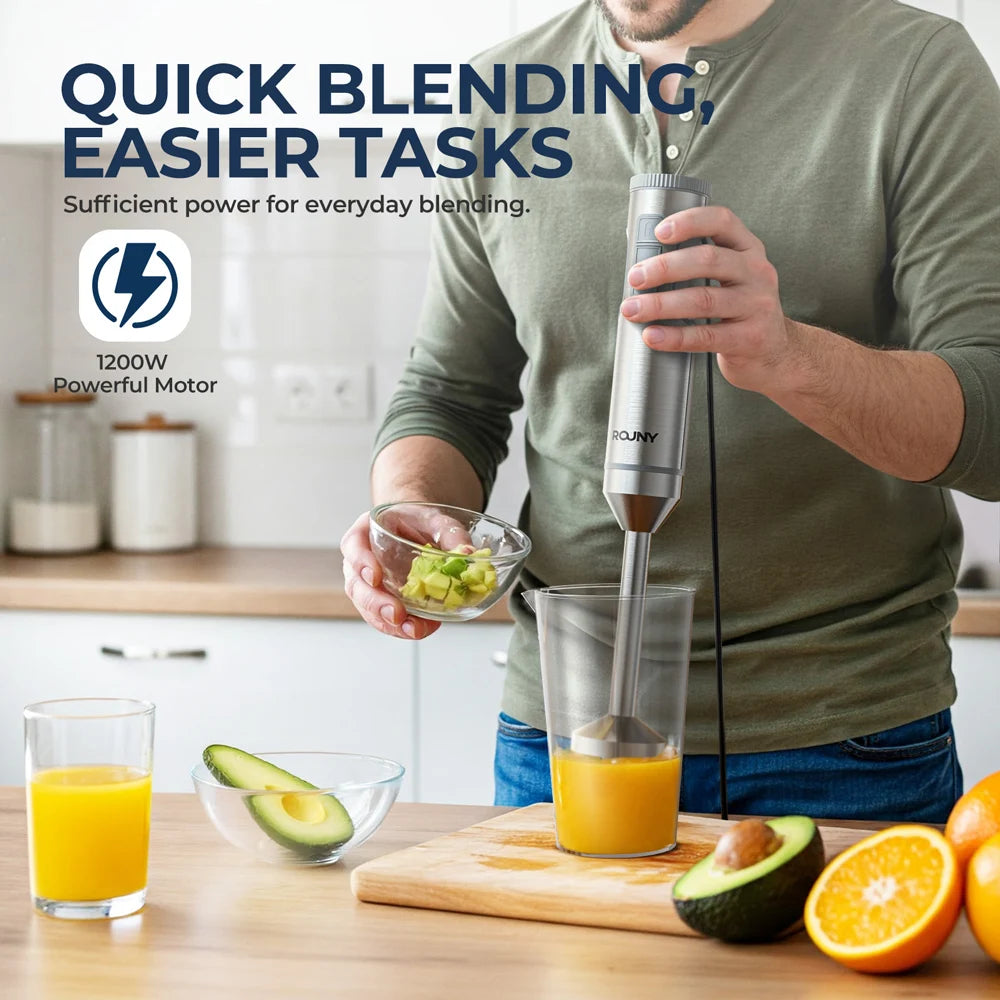 Hand Immersion Blender Powerful 4-in-1 Stainless Steel Stick Food Mixer 700ml Mixing Beaker 500ml Processor Whisk