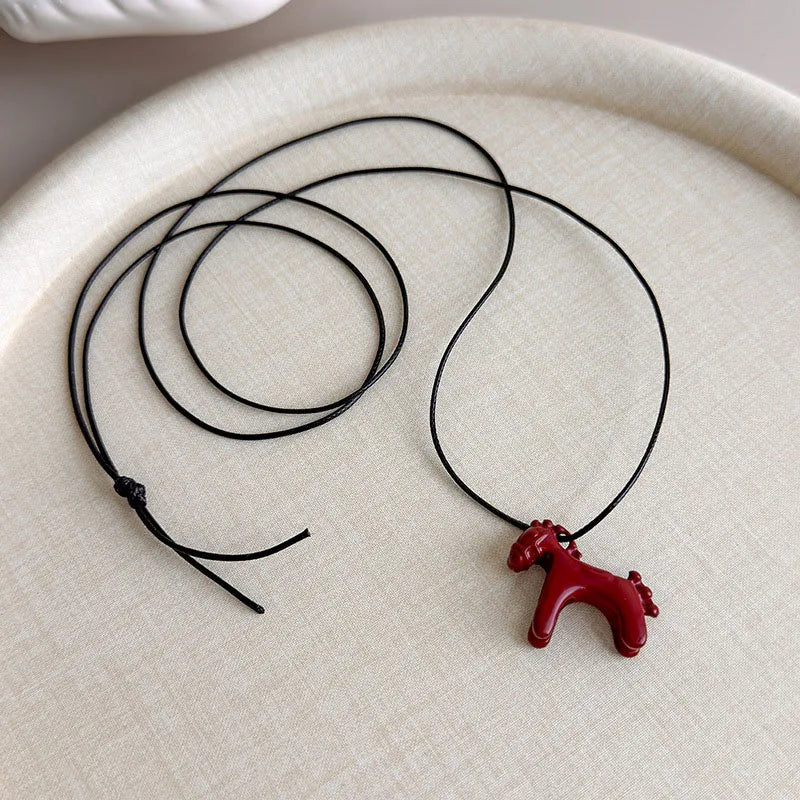 New Trendy Colorful Horse Pendant Long Necklace for Women Adjustable Sweater Chain Jewelry Fashion Accessory Gifts