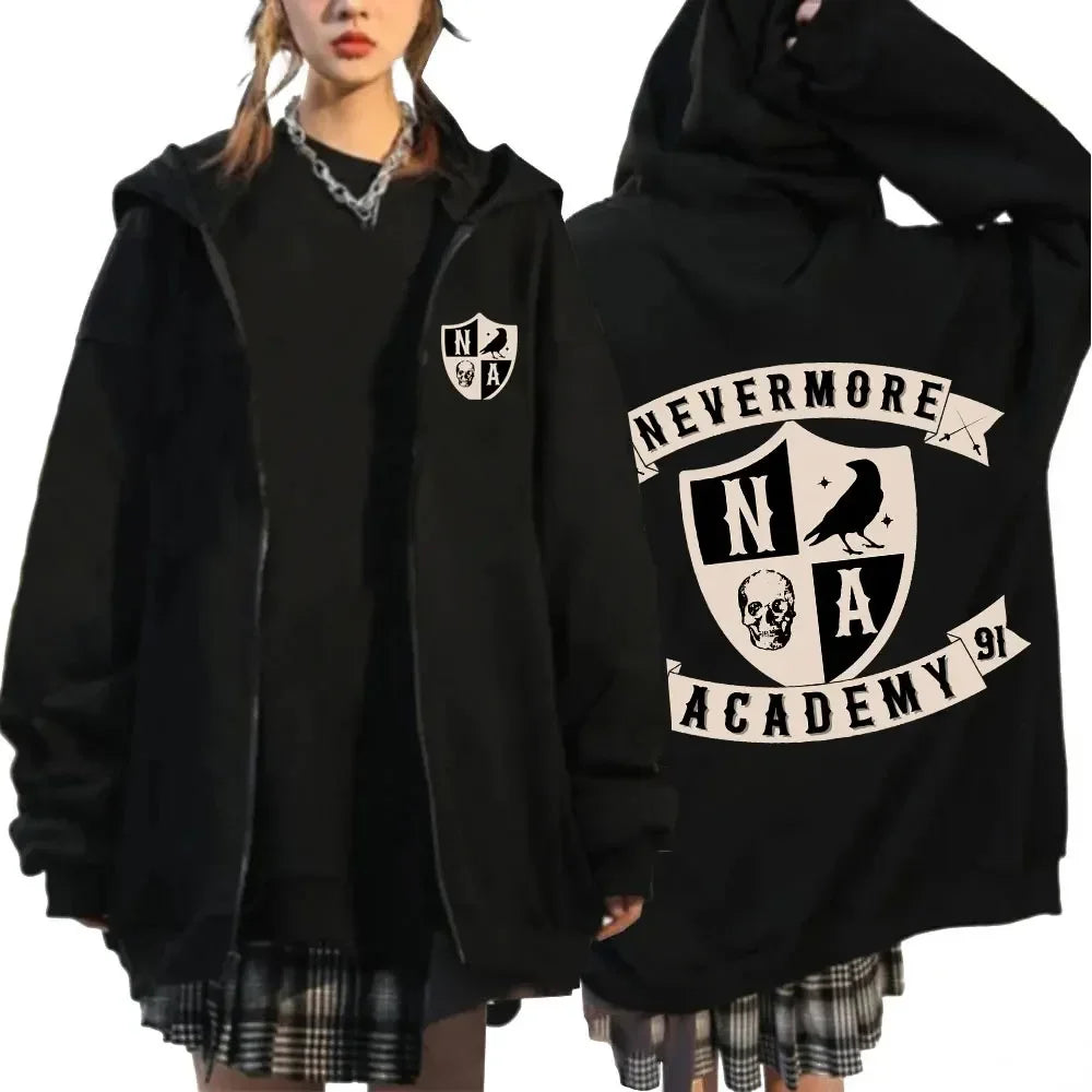 Nevermore Academy Wednesday Addams Zipper Hoodie Casual Fashion Zip Up Sweatshirts Women's Hoodie Top Spring Autumn Coats