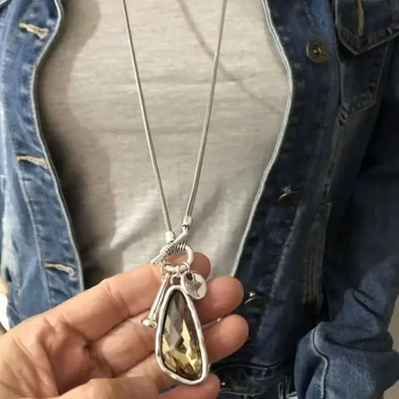 New Long Necklace Female Sweater Chain Irregular Crystal Pendant Charms Choker Necklace for Women Elegant Jewelry Gifts