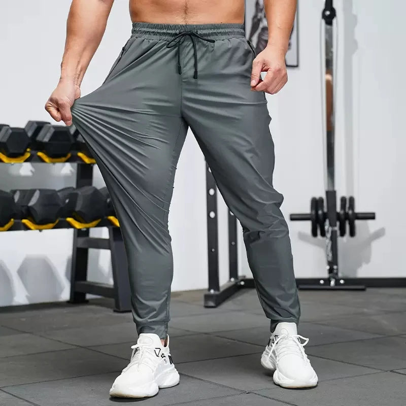 Men's Sports Pants Spring summer Running Pants Workout Active Trousers Slim Ice silk Quick dry Skinny Jogging Pants Joggers